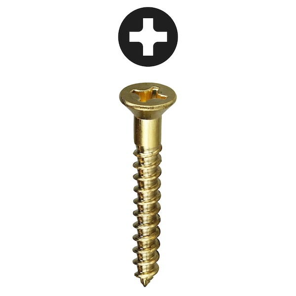 Dottie Wood Screw, #12, 2-1/2 in, Plain Brass Flat Head Phillips